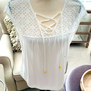 White top with lace detail
